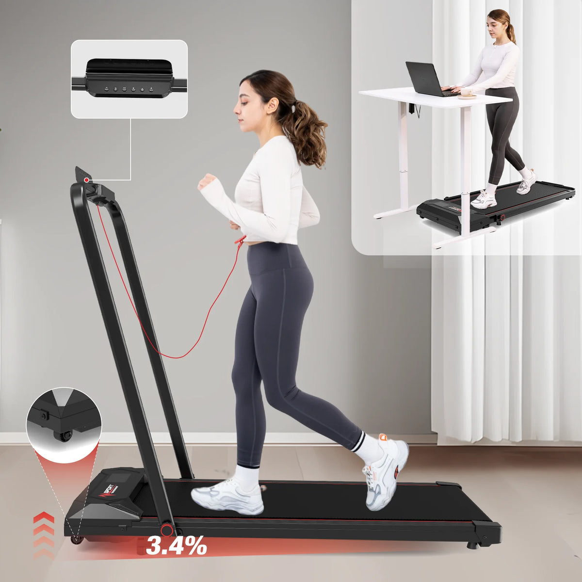 CITYSPORTS PRO Cinta de Correr, cinta de correr eléctrica, cinta de correr plegable de 12 km/h, mando a distancia, para casa y oficina, motor potente y silencioso de 2,0 HP, pantalla LED, 120 kg