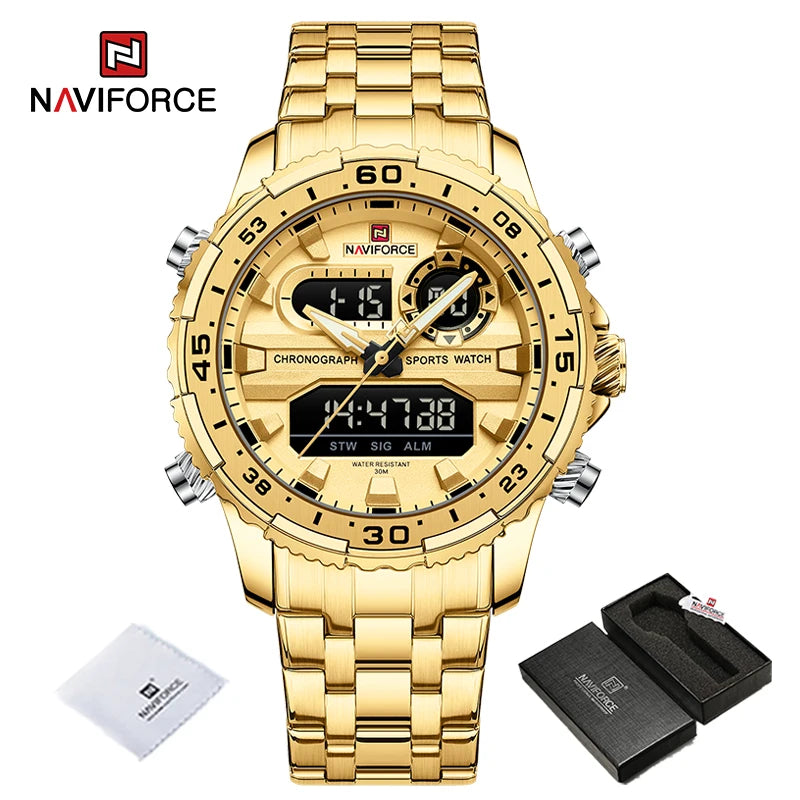 Relojes para hombre NAVIFORCE, marca de tendencia original, pantalla LCD analógica-digital de cuarzo, reloj para hombre, resistente al agua 30 m, luminoso, reloj de pulsera para hombre