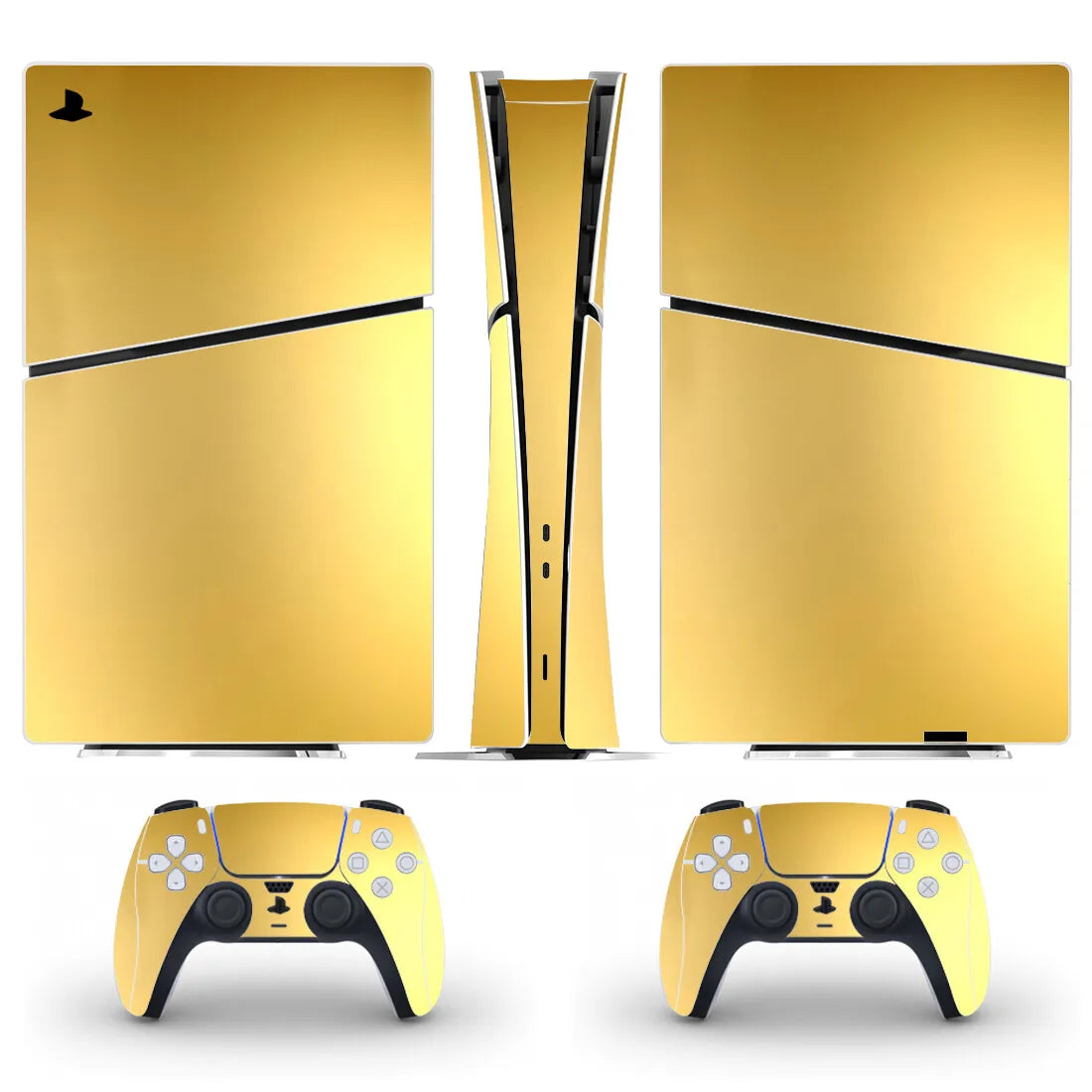 Adhesivo de vinilo color metal cepillado dorado para consola PS5 Slim (disco/digital) y 2 controles, funda para PS5 Pro (disco)