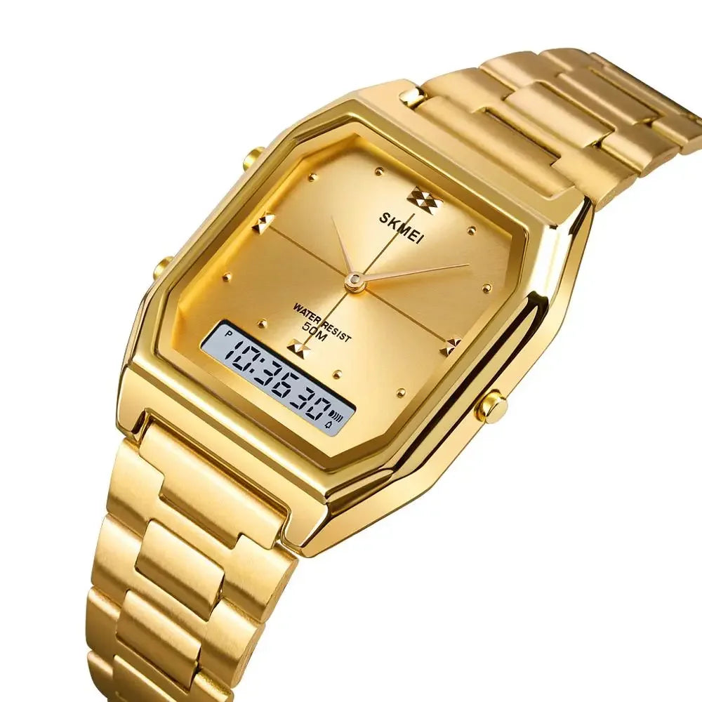 SKMEI Luxury Quartz Watch for Woman Square Steel Waterproof Double Time Sport Leisure Digital Girl Wristwatches Women Clock 1612