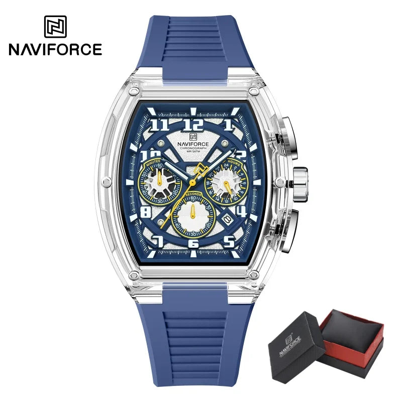 Reloj de cuarzo a la moda NAVIFORCE para hombre, cronógrafo, resistente al agua 50M, luminoso, correa de silicona, reloj deportivo para estudiante, uso diario