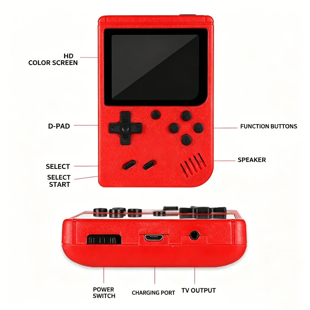 Consola de juegos portátil retro con 500 juegos clásicos integrados, salida de TV, opción para dos jugadores, ocio infantil
