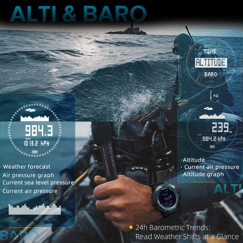Reloj de buceo libre NORTH EDGE APACHE-D, nuevo, para deportes al aire libre, reloj para hombre con altímetro, barómetro, brújula y resistencia al agua de 10ATM