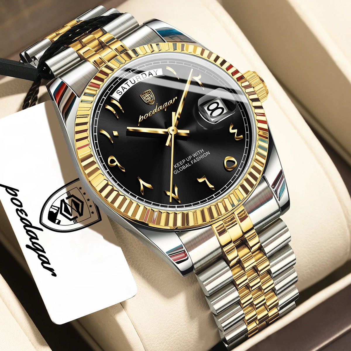 Reloj de pulsera para hombre POEDAGAR, de moda, casual, resistente al agua, de acero inoxidable, con fecha, día de la semana, cuarzo, reloj de negocios para hombre.
