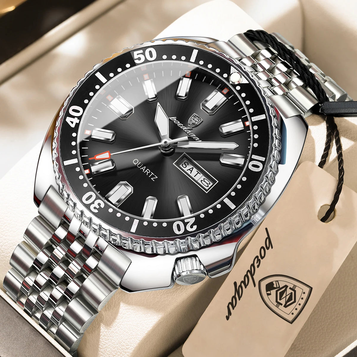 Reloj de pulsera para hombre POEDAGAR de alta moda, luminoso, resistente al agua, con fecha y día, de cuarzo, de acero inoxidable, creativo para hombre.