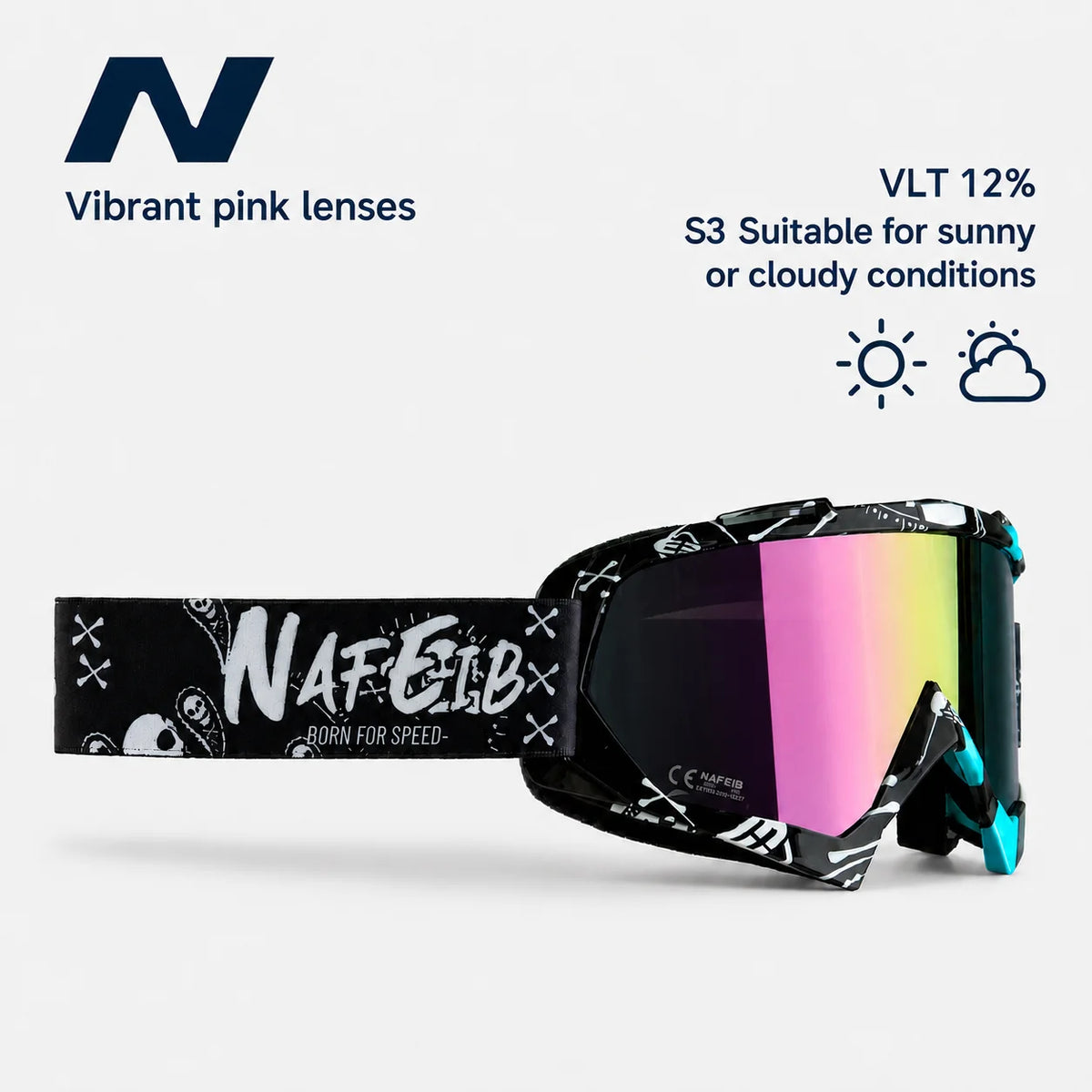 Gafas de Esquí, Aptas para Esquí y Snowboard, Gafas de Motociclismo para Todas las Estaciones, Equipadas con Lentes Anti-UV HD UV400