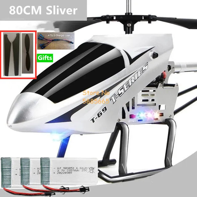 Helicóptero Eléctrico de Control Remoto de Aleación Súper Grande de 80 CM, 2.4G, 150M, Resistente a Impactos, con Iluminación LED y Motor Dual