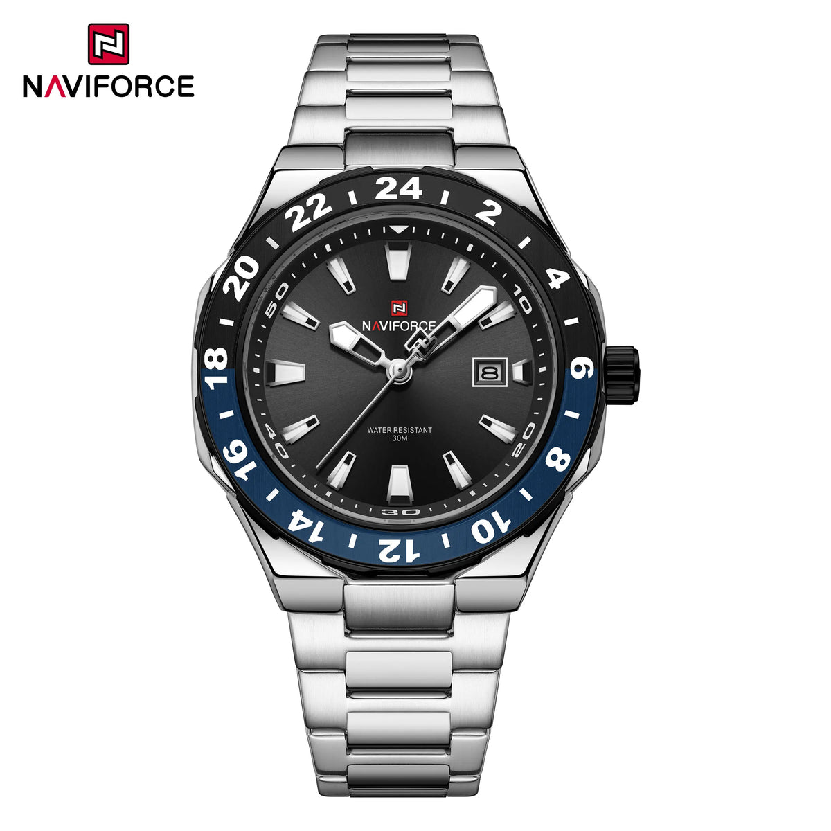 NAVIFORCE 2025 Nuevo Reloj para Hombre Estilo Negocios Clásico Reloj de Pulsera de Cuarzo de Lujo Azul y Dorado Acero Inoxidable Masculino