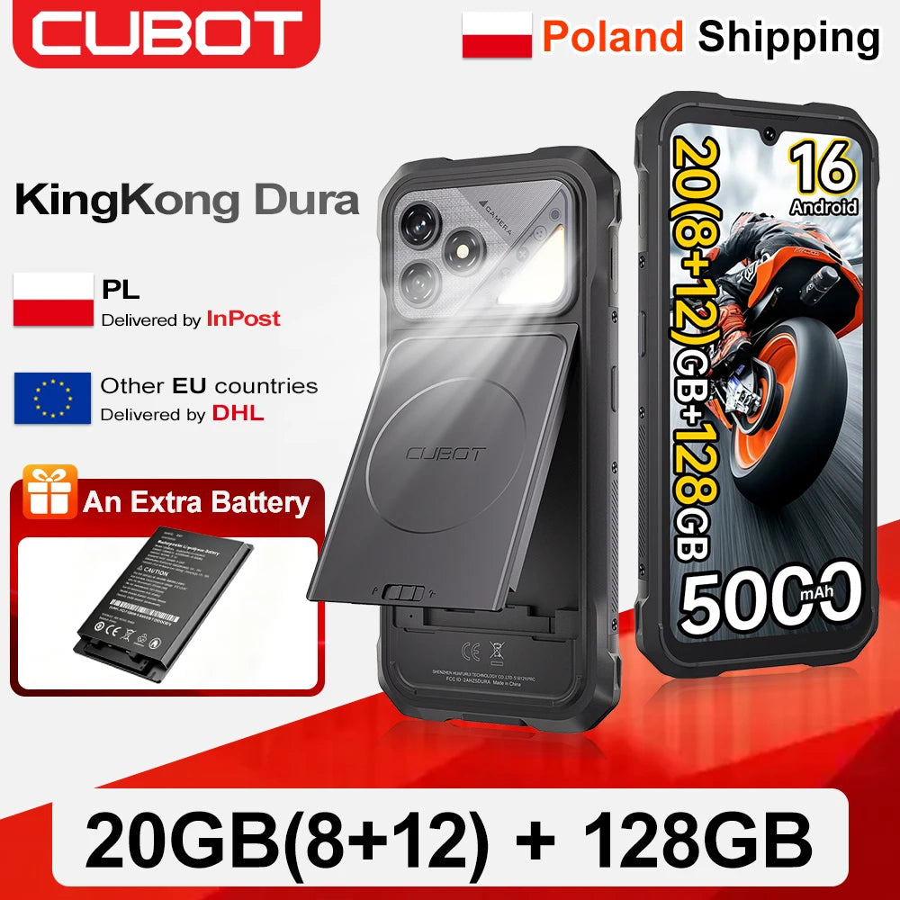 [Enviado desde Polonia] Smartphone resistente Cubot KingKong Dura Android 16, 20 (8+12)GB RAM + 128GB ROM/32(12+20)GB RAM + 256GB ROM, pantalla de 6.88 pulgadas a 120Hz, NFC, desbloqueo facial + huella dactilar