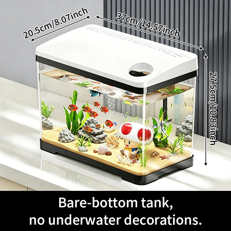 Mini pecera para peces betta, acuario de escritorio ecológico para sala de estar, tanque para mascotas pequeñas, pecera de plástico transparente con tapa