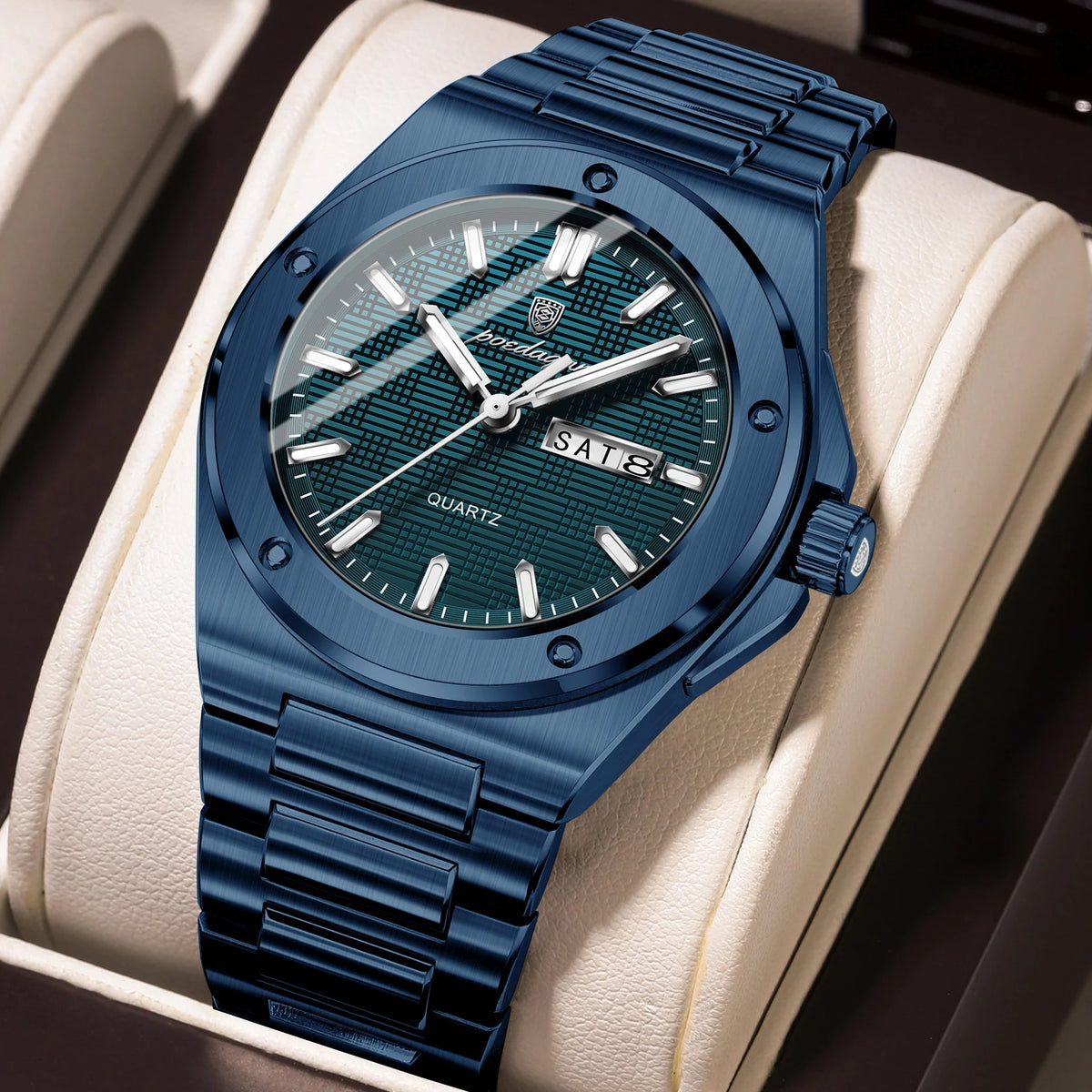 Reloj de moda para hombre POEDAGAR, resistente al agua, luminoso, con fecha y día, elegante, de acero inoxidable, reloj de cuarzo de alta calidad para hombre