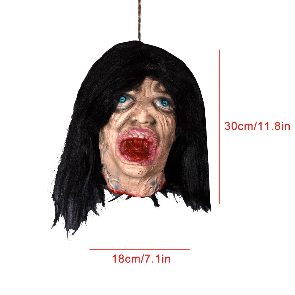 Decoración de Halloween casa embrujada Horror pelo largo cabeza simulada Ghos colgante accesorios de Halloween habitación Escape colgante con cuentas