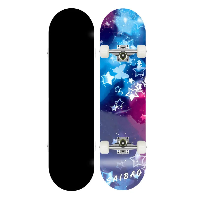 Patineta Profesional de Madera de Arce para Trucos de Doble Kick, Skateboarding Urbano, 80 cm, Ejes de Aluminio, Ruedas de PU Suaves, Patineta Completa