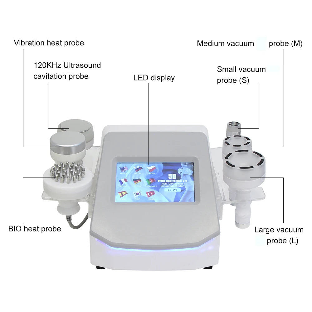 AOKO 120K vacío 5D cavitación ultrasónica quema grasa eliminación de celulitis cuerpo adelgazamiento forma masaje explosión máquina multifunción