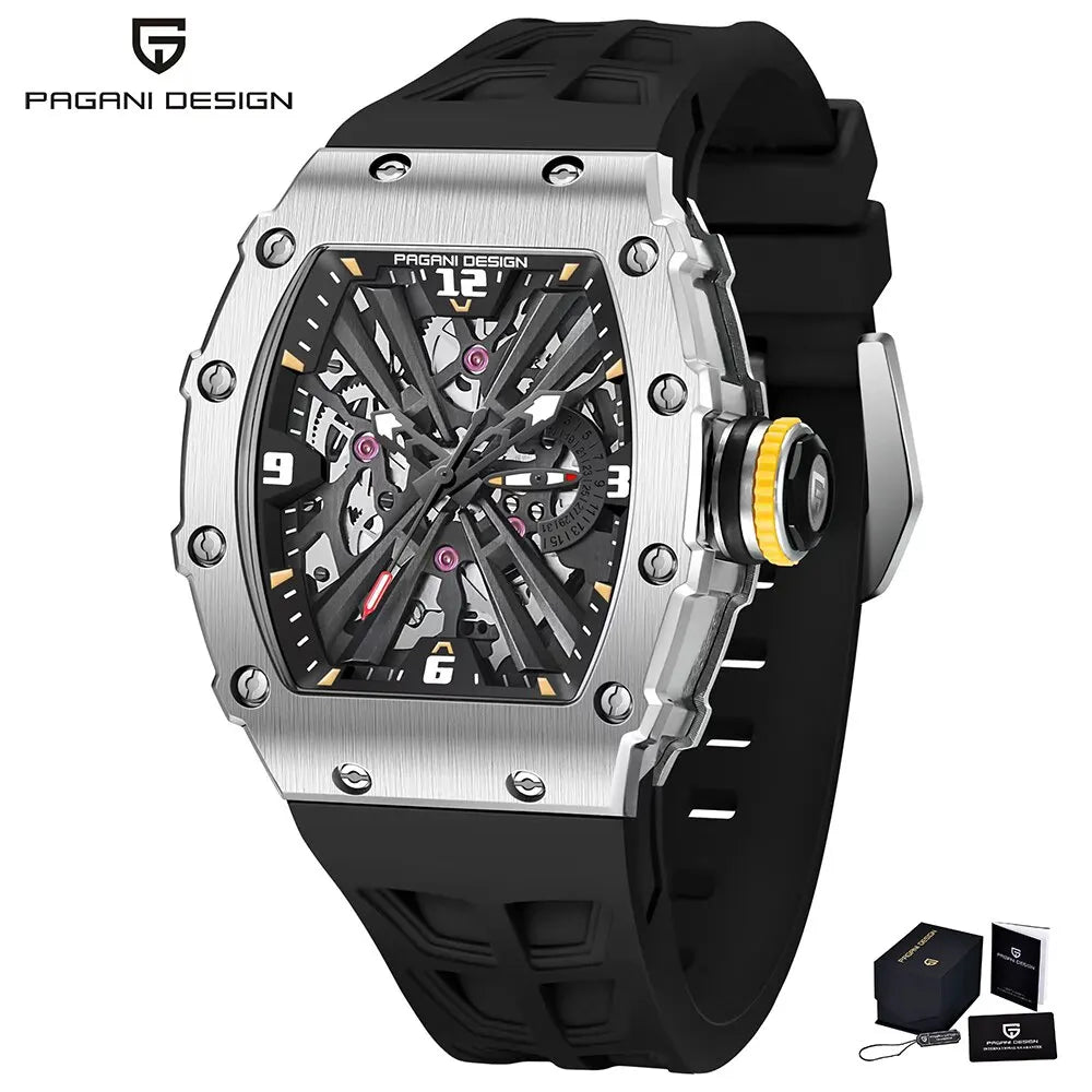 Reloj de cuarzo para hombre PAGANI DESIGN 2026, esfera esqueletizada VH65, resistente al agua 100M, reloj deportivo rectangular con cristal de zafiro para hombre