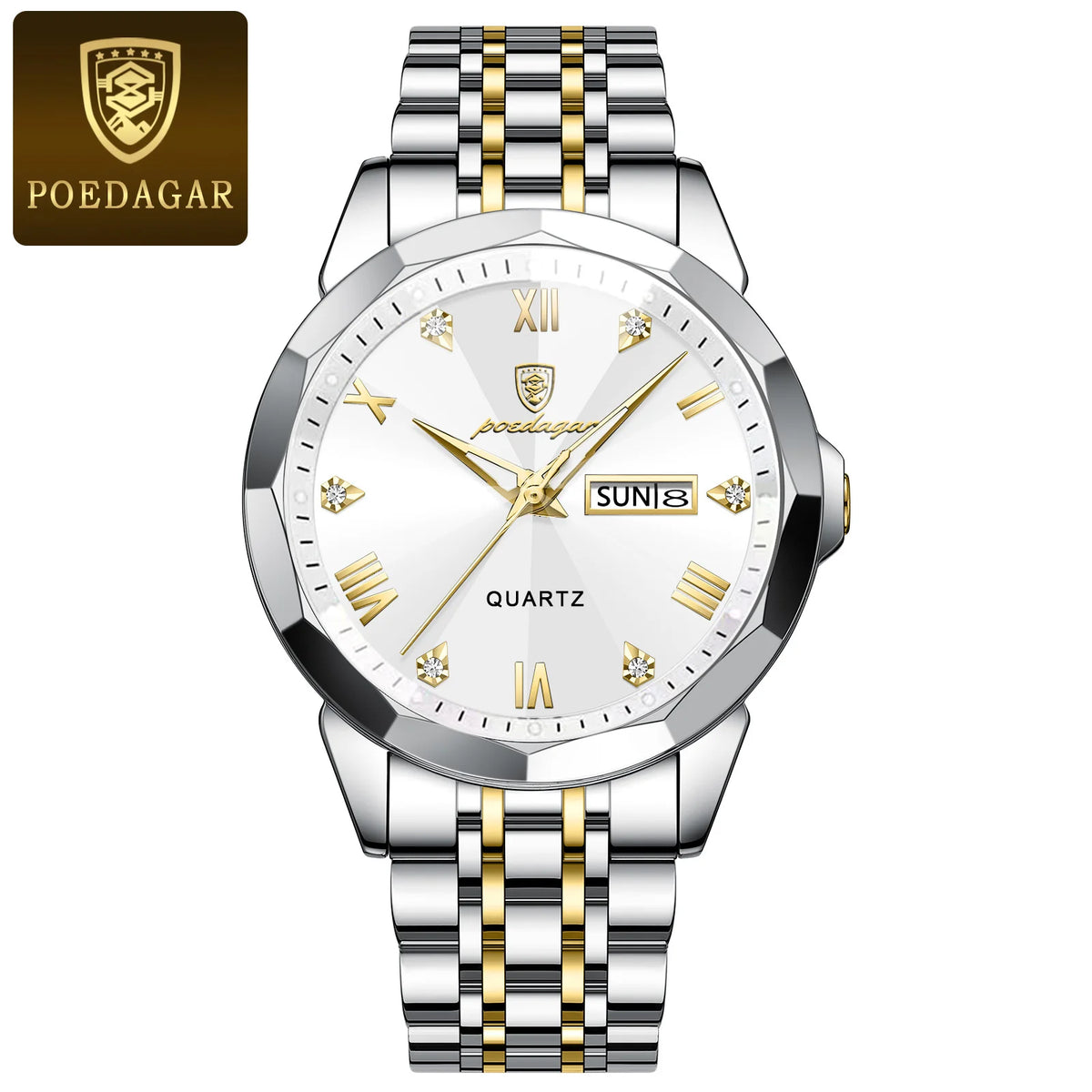 Reloj de lujo original POEDAGAR para hombre, resistente al agua, con fecha y día, luminoso, de cuarzo, de acero inoxidable, estilo ejecutivo y a la moda