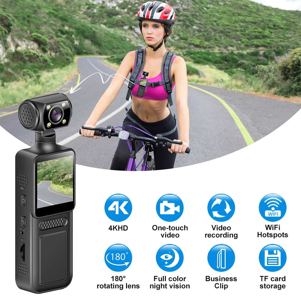 Cámara de Acción Deportiva Ultra HD 4K WiFi, Grabadora de Video Digital Portátil, Mini Cámara DV con Visión Nocturna, Cámara Corporal para Policía, Videocámara Pequeña