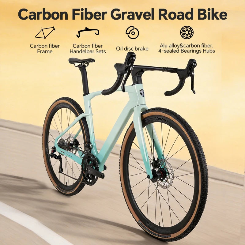Bicicleta de gravel para carretera TWITTER de carbono, 24 velocidades, cuadro de fibra de carbono, frenos de disco hidráulicos, bicicleta de montaña, bicicleta urbana unisex para todo terreno
