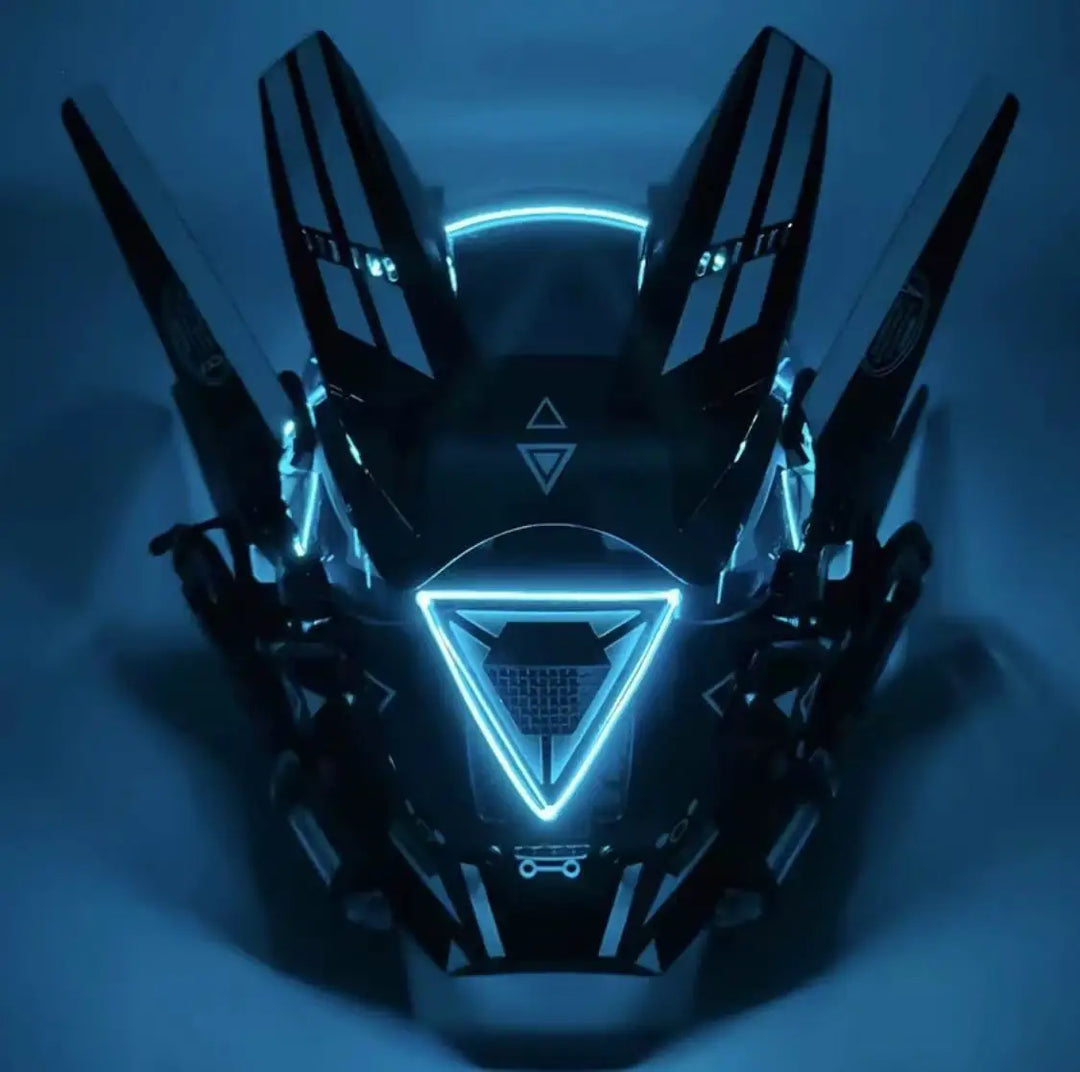 Máscara facial completa negra Cyberpunk, disfraz de cosplay de Halloween, casco técnico futurista, luz LED, caballero punk