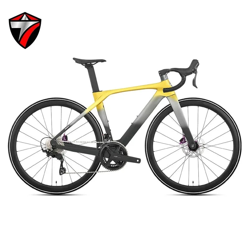 Bicicleta de carretera TWITTER T10pro 105 R7120-24S de fibra de carbono T800, freno de disco hidráulico R7070, juego de bielas huecas de aleación de aluminio SRAM RIVAL 34-50T