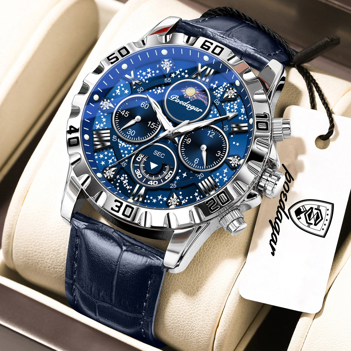 POEDAGAR Top Fashion Man Watch Waterproof Luminous Leather Business Men Wristwatch Chronograph Quartz Sports Men's Watches Reloj