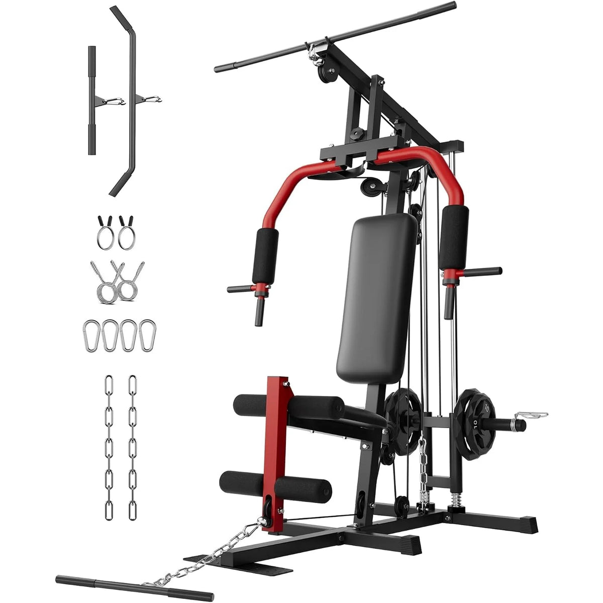 Gimnasio multifuncional profesional con cordones integrados y sistema de doble cable-Max. capacidad de carga de 180 kg para entrenamiento de fuerza exigente