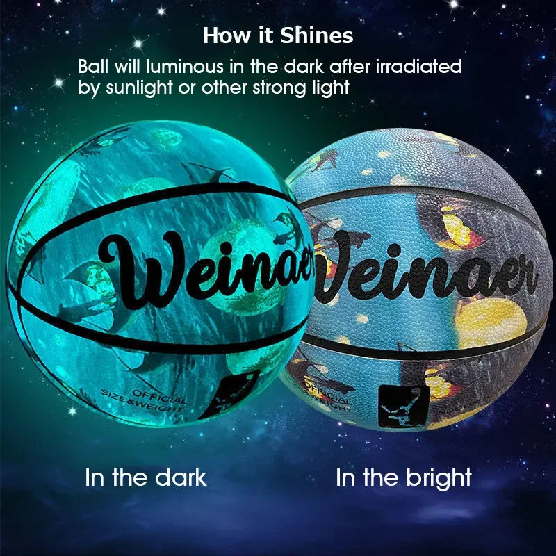 Glow In Night Glow Basketball Tamaño 5 6 7 Tamaño regalo Niños Adulto Estudiante PU Cuero suave Al aire libre Resistente al desgaste y Antideslizante