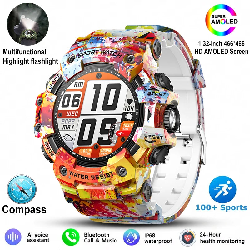 Reloj inteligente militar para hombre 2026, para exteriores, con más de 100 modos deportivos, brújula, frecuencia cardíaca, llamadas por Bluetooth, resistente al agua IP68 y diseño robusto