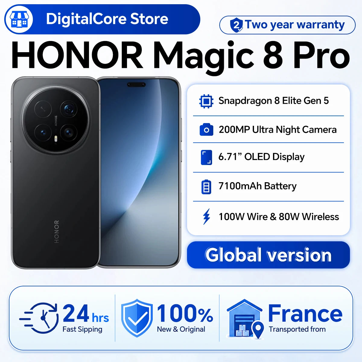 Versión global smartphone Honor Magic 8 Pro 5G, 6.71'' OLED, Snapdragon 8 Elite Gen 5, cámara Aimage de 200 MP, 7100 mAh, 100 W, NFC, eSIM