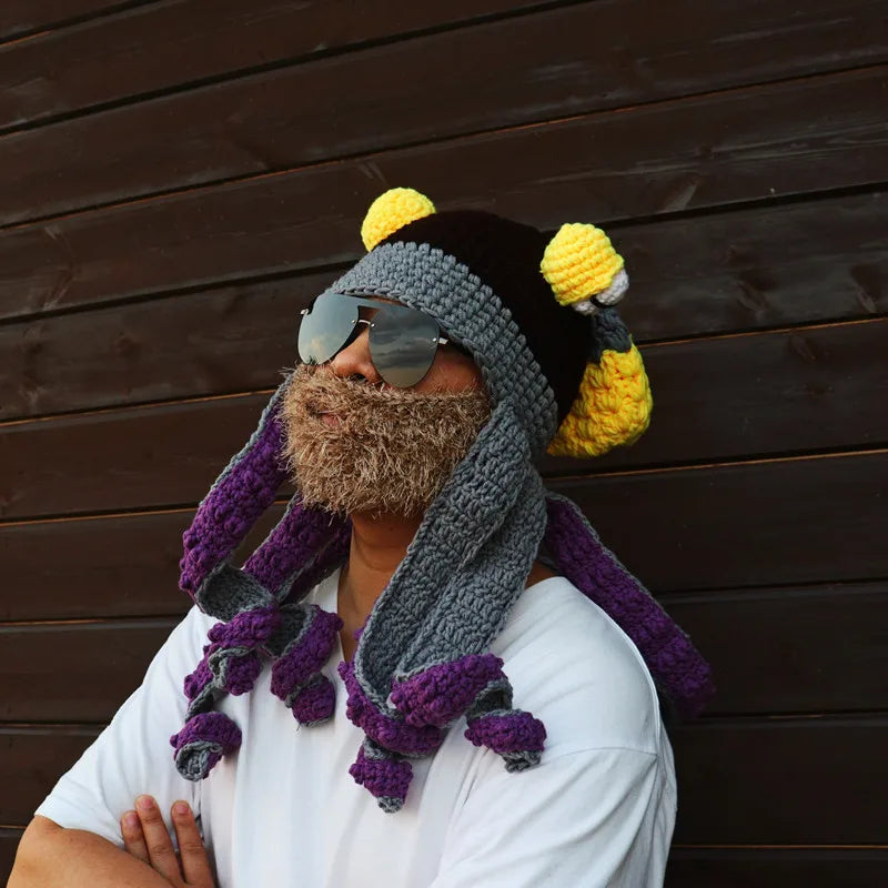 Gorro de Pulpo para Fiesta de Halloween, Divertido, con Ocho Brazos, Cálido, Tejido a Crochet