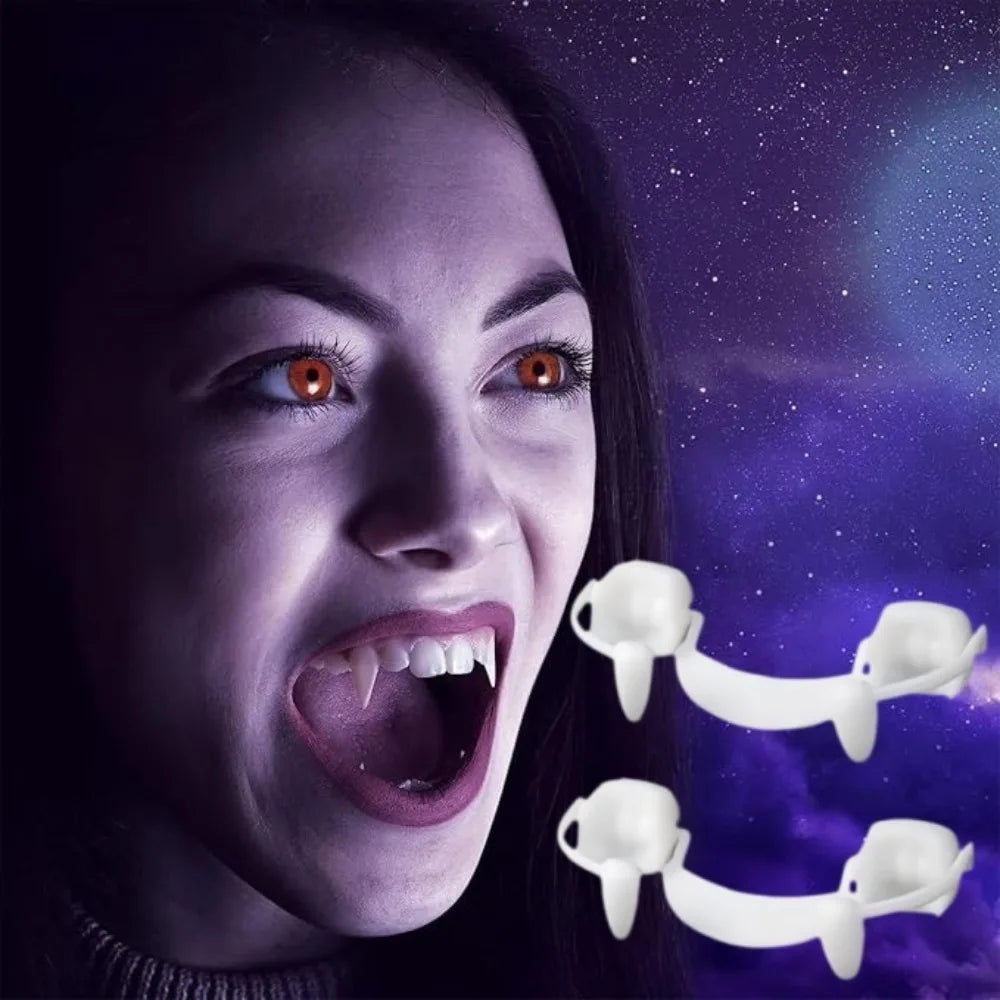 Dientes de zombi retráctiles para Halloween, accesorio de maquillaje para bailes de disfraces, dientes de vampiro de plástico para Halloween, decoración para fiestas de disfraces de terror.