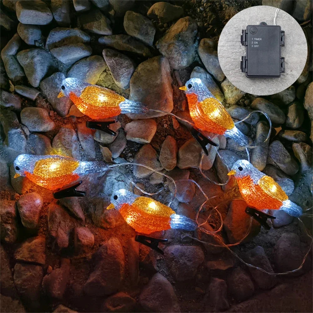 Waterproof Acrylic BirdGarland Lights5 LEDs USB Battery, Solar Powered, FairyLamp for Garden Landscape, Tree Decoration, Lantern