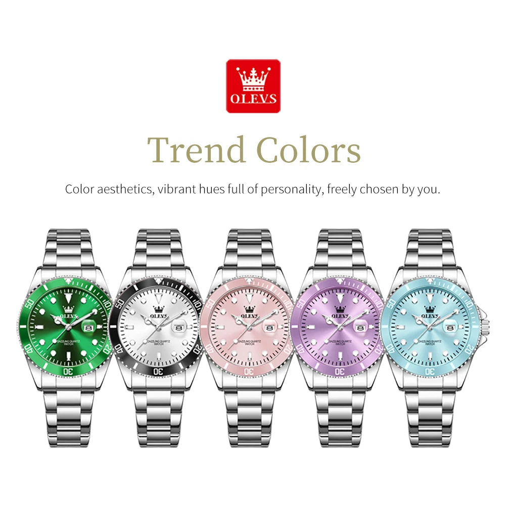 Relojes de cuarzo de lujo OLEVS para mujer, correa de acero, resistentes al agua, luminosos, relojes originales de marca superior para mujer, relojes elegantes para dama