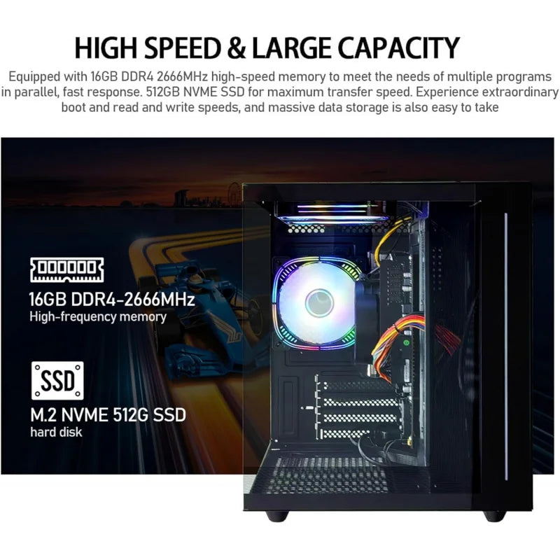 PC para juegos |   Ryzen5 5600GT |   SSD NVMe de 512 GB |   16 GB de RAM |   Torres Preconstruidas con WiFi 6, Computadora de Escritorio Negra