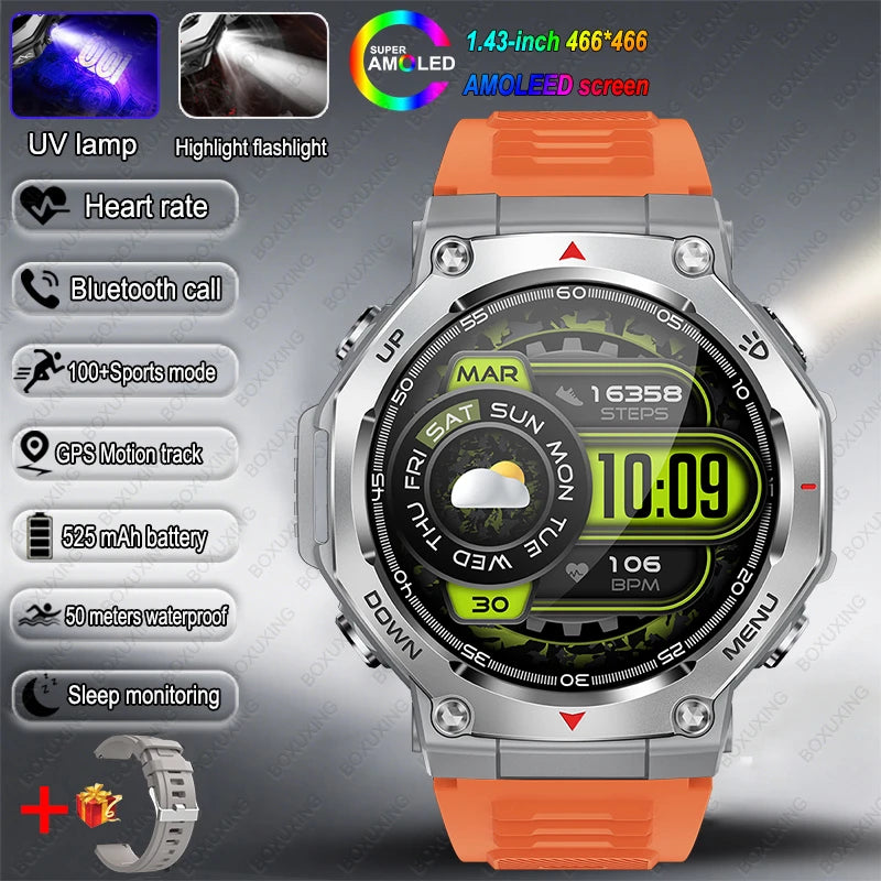 2026 Nuevo T-Rex 3 Reloj inteligente deportivo de grado militar con seguimiento de movimiento GPS, resistente al agua 5 ATM, frecuencia cardíaca, llamada Bluetooth HD, reloj inteligente para hombre