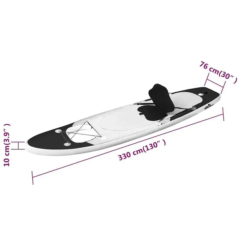 Set de tabla de paddle surf SUP inflable color negro 330 x 76 x 10 cm, equipo de remo de pie portátil de alta durabilidad, apto para recreación acuática en lagos, ríos y costas tranquilas