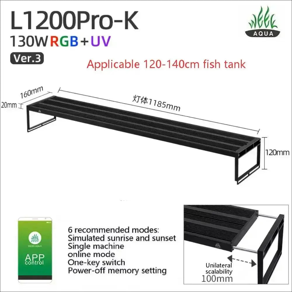 WEEK AQUA L Series V3 RGB+UV Full Spectrum LED Aquarium Light APP Bluetooth Dimmable Planted Tank Aquatic Plant Grow Lamp