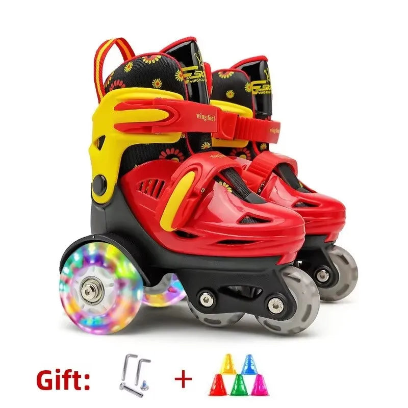 Patines de Ruedas Ajustables para Niños, 4 Ruedas con Luces, Doble Fila, Patines de Velocidad para Principiantes