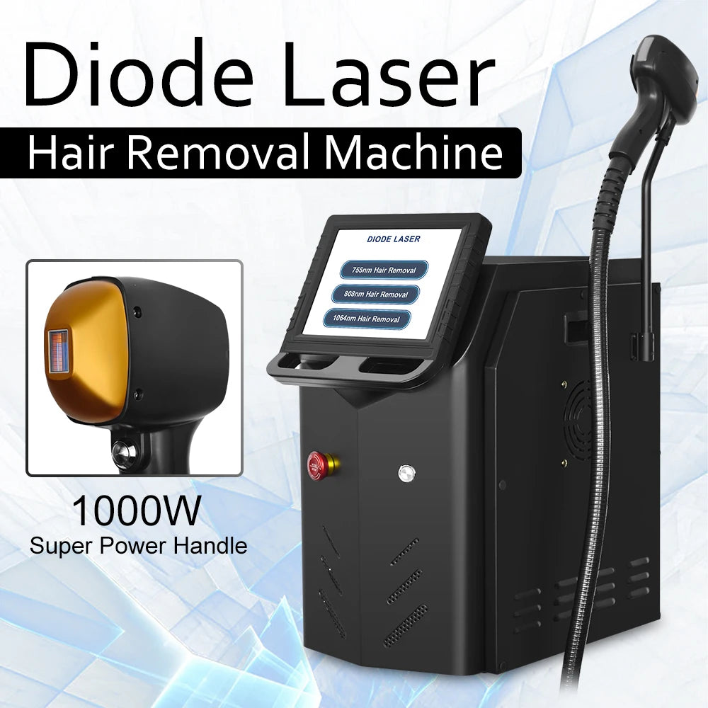 Máquina de depilación láser de diodo de 808 nm, con 3 longitudes de onda, para una depilación permanente, indolora y sin necesidad de medicamentos, ideal para el cuidado de la piel en la zona de las axilas y el cuerpo.
