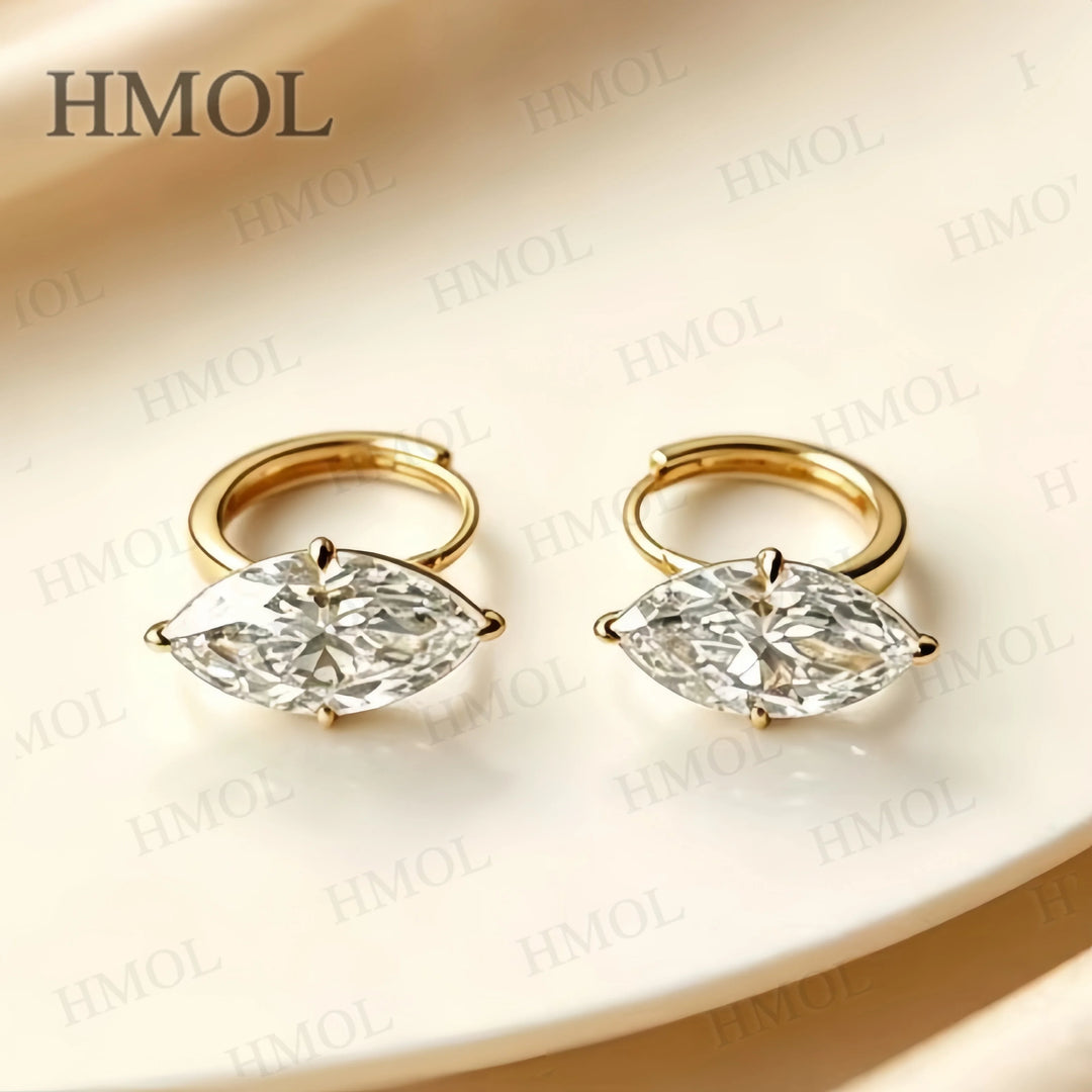 Pendientes de Diamantes Cultivados en Laboratorio, 2ct 3ct, Corte Marquesa, Plata de Ley 925, Opción de Oro 10K 14K 18K, Joyería de Novia para Boda, Regalo para Ella