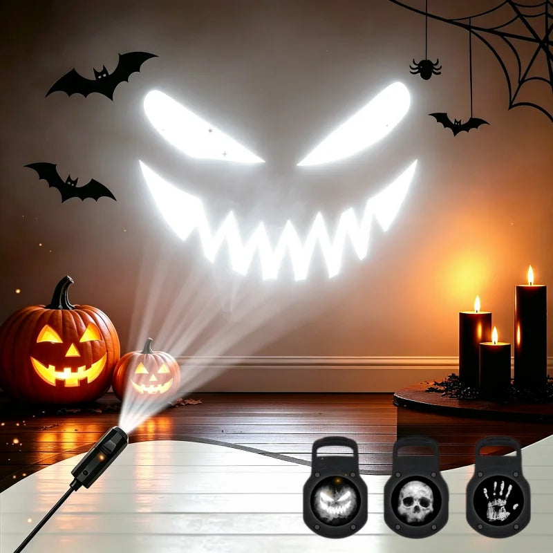 Lámpara de proyección LED USB para Halloween, 3/6 piezas, luz con patrones de fantasma y esqueleto, luz nocturna, luz de ambiente navideño, decoración festiva