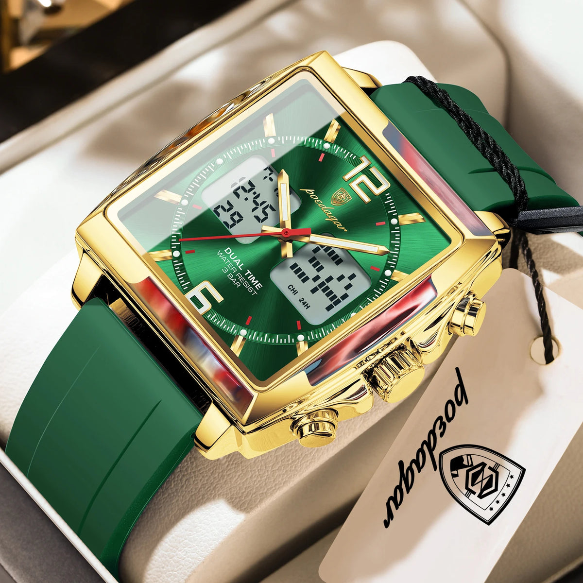 Reloj de pulsera para hombre POEDAGAR Fashion Square, cronógrafo de cuarzo con alarma LED, fecha y día, reloj militar electrónico