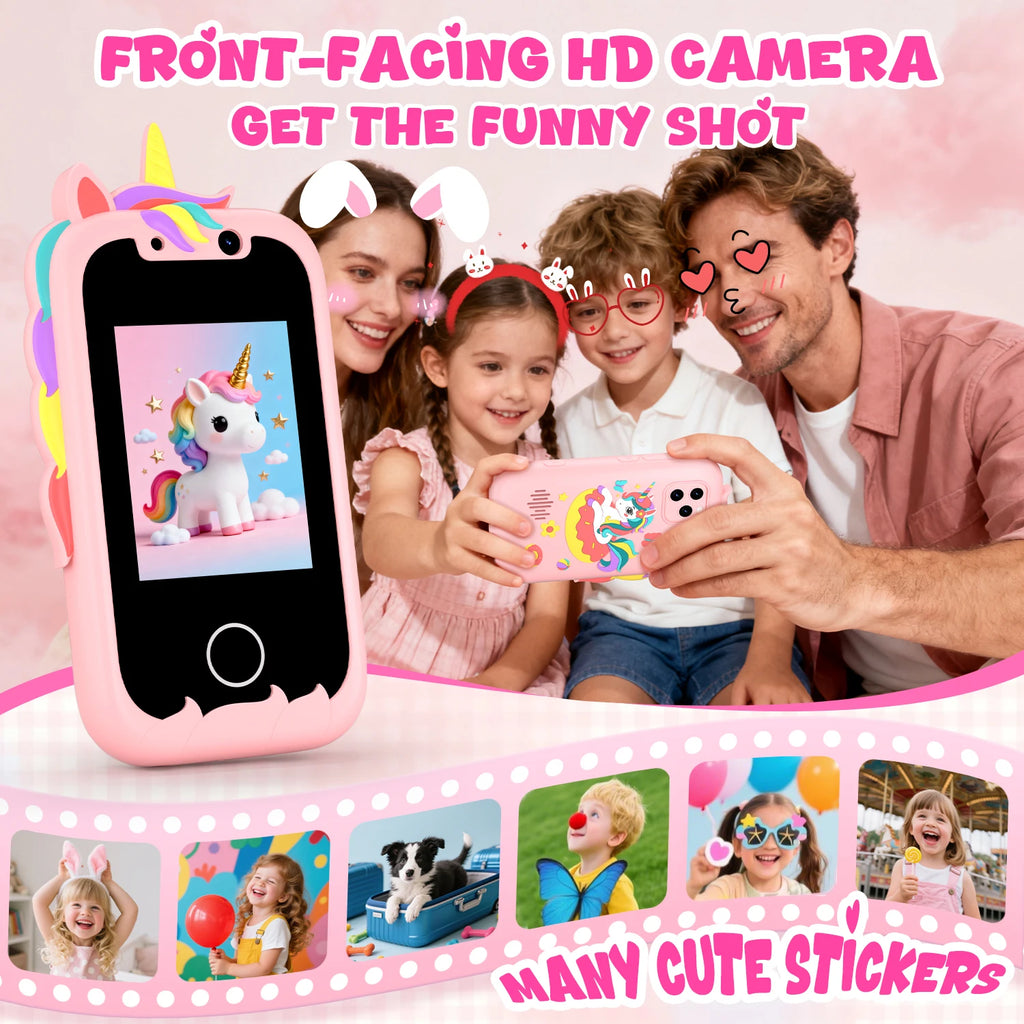 Unicorn Kids Pretend Smart Phone Touch Screen Learning Toy with Camera Music Games for Toddler Girls