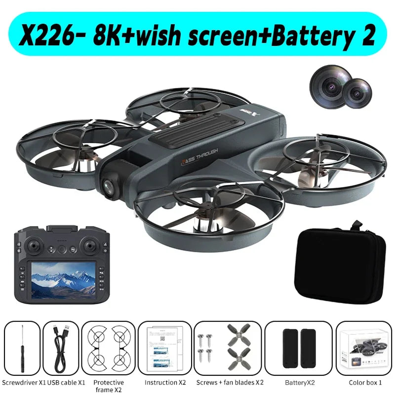 Dron RC negro con pantalla y estuche, incluye cámara doble