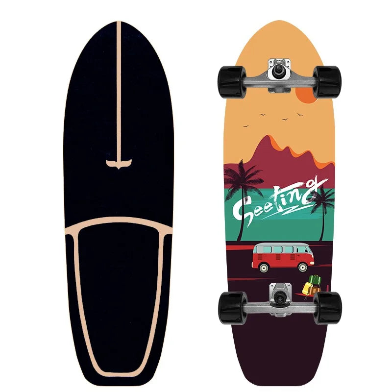 Patineta Profesional de Surf sobre Tierra de 32'' con Ejes de PU CX4, Tabla de Madera de Arce Multicapa sin Descenso para Niños y Adultos, Ideal para Principiantes y Práctica de Esquí