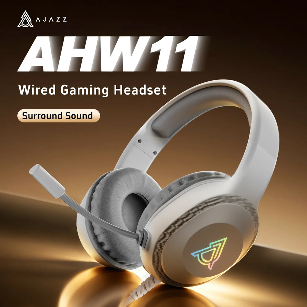 Auriculares gaming con cable blancos, diadema acolchada y micrófono