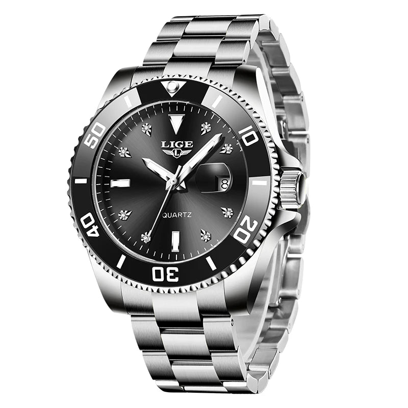 LIGE Nuevo reloj de lujo para hombre, marca superior, reloj de pulsera de cuarzo a la moda, informal, de negocios, resistente al agua 30M, luminoso, reloj para hombre