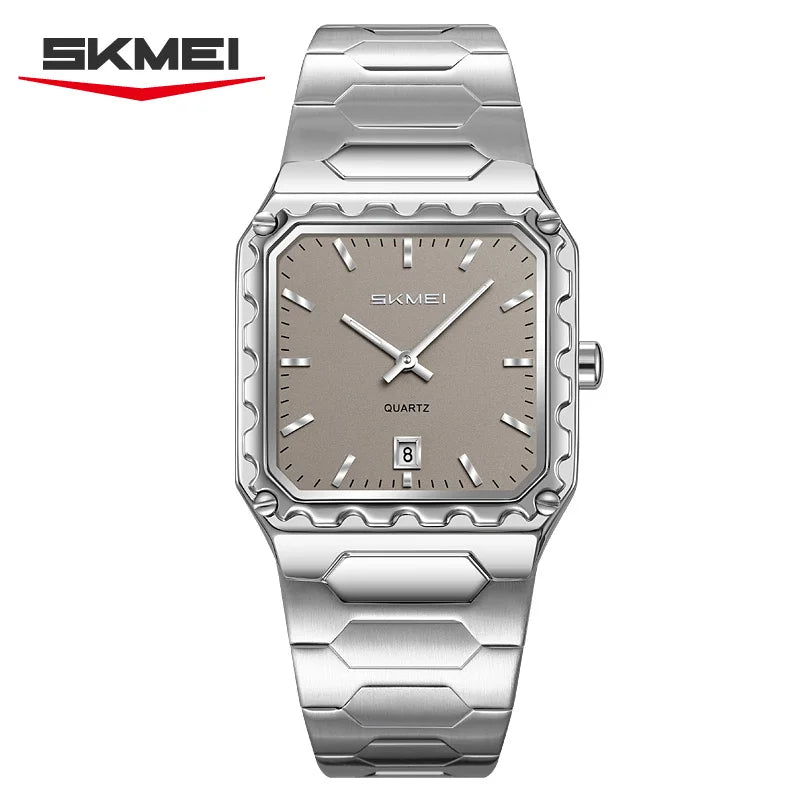 Reloj de cuarzo cuadrado para hombre SKMEI 9383, de acero inoxidable, deportivo, impermeable, plateado, de lujo, nuevo y sencillo