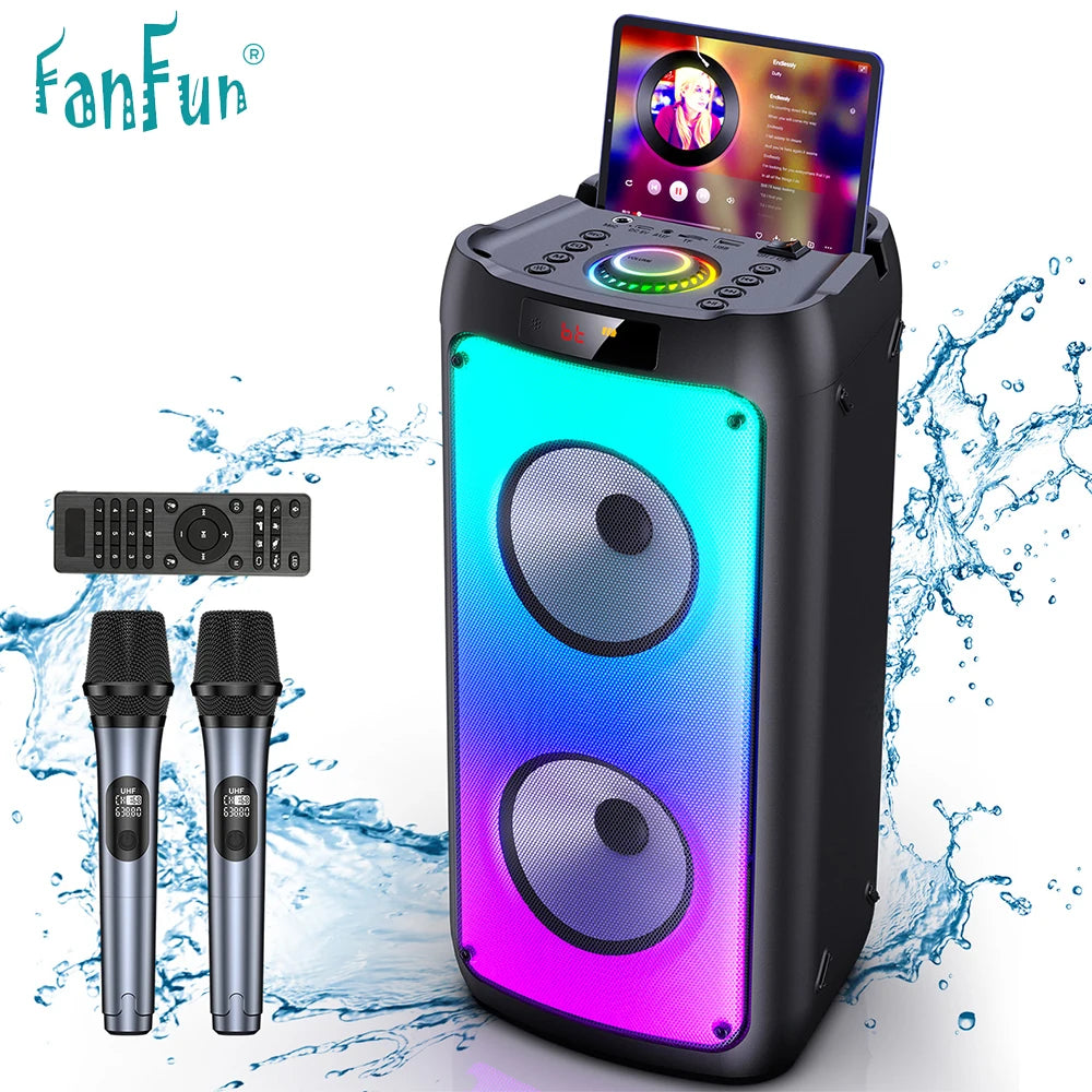 Altavoz Bluetooth inalámbrico, máquina de karaoke con 2 micrófonos, sistema de karaoke para el hogar con luz LED para fiestas, control remoto