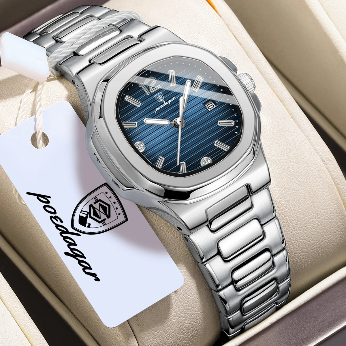 POEDAGAR Reloj de mujer de moda, luminoso, impermeable, de acero inoxidable, reloj de cuarzo con fecha, elegante reloj de pulsera para dama